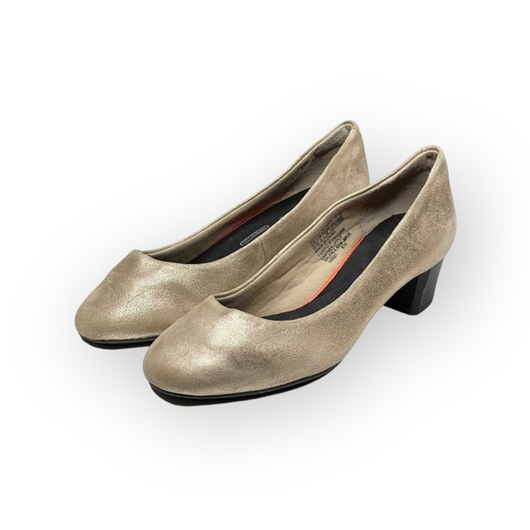 Rockport 𖤐 Walkability Leather Comfort Heeled Pumps 𖤐 Metallic Gold 𖤐 36 5.5M - Picture 6 of 15